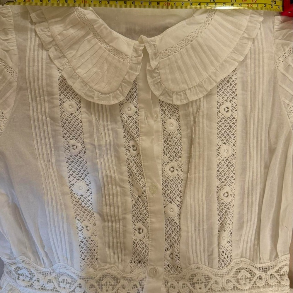 White Lace-Trim Puff Sleeve Dress - Picture 8 of 12